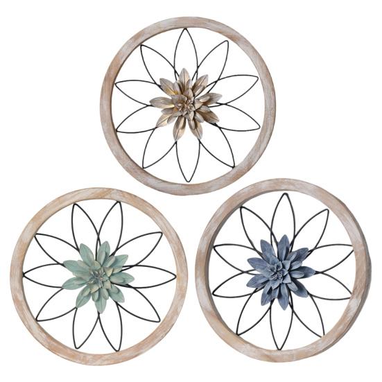3 Pcs Farmhouse Wall Decor Wooden Rustic Flower Decoration Wall Art Ornament for Living Room Bedroom Dining Room