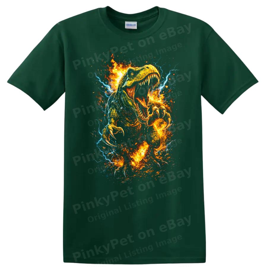 Dinosaur T Shirt Retro Fire Lightning Graphic Tee for Animal Lovers