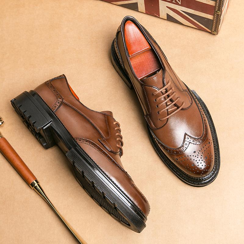 Fashion Oxford Shoes Genuine Calfskin Leather Brogue Dress Shoes Classic Business Formal Shoes Man Handcrafted Mens
