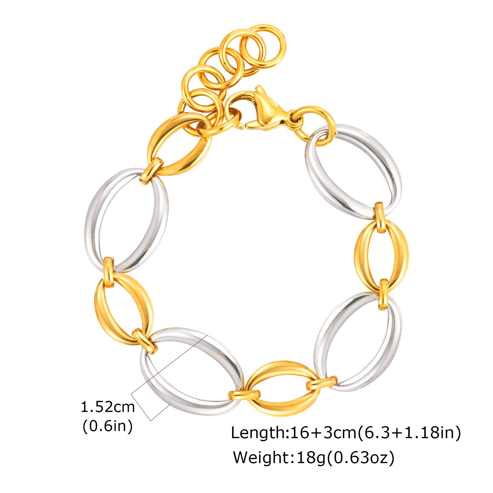 

Vnox Chunky Hollow Oval Chain Bracelet 18K Gold Plated Stainless Steel Waterproof Unisex Trendy Punk Style Hand Jewelry
