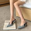 High heels, black bag head sandals, empty in the summer of 2025, new shallow mouth fairy style with skirt, single shoes, women's shoes