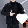 Men's Warm Striped Woolen Coat - Autumn/Winter Casual Lapel Jacket