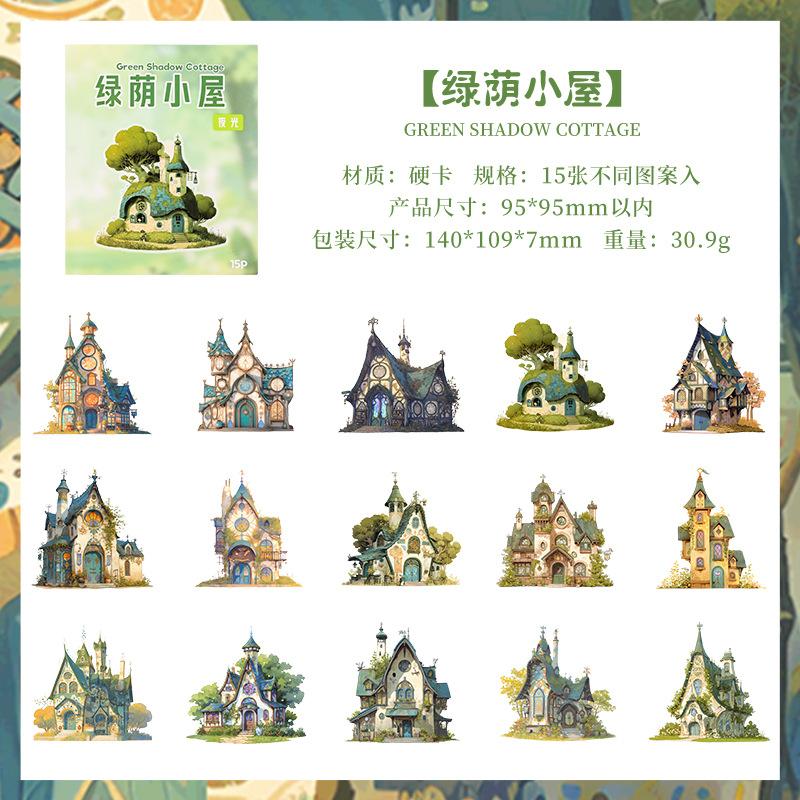 15pcs Colorful hut Hard card sticker Planner Adhesive Diy Creativity Decorative Diary Album Scrapbooking material Craft Supplies