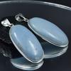 Pair Angelite 142.35 Ct Pendant Healing Stone 925 Silver Oval Cut Gemstone AR-1753
