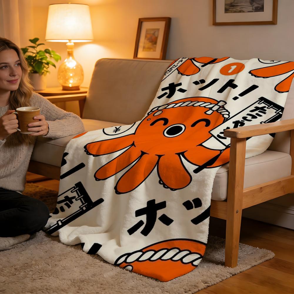 

Throw High-Density Short Plush Blanket For Sofa Nap Air-Conditioned Room Soft Skin-Friendly Takoyaki Oni Ramen 130x150cm