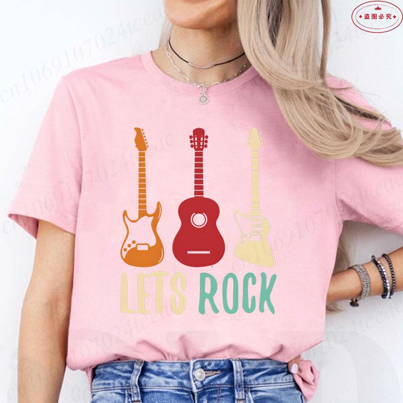 Aesthetic T-shirt Women Clothing Fashion Guitar Graphic Y2k Tops Harajuku Comfortable O Neck Short Sleeve Female Tees Shirt