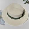 Luxury Elegant Women Summer Straw Hat Flat Top Boater Cap Folds Silk Pearl Decor Hand Weave Wide Brim Sun Hat Panama Fedora
