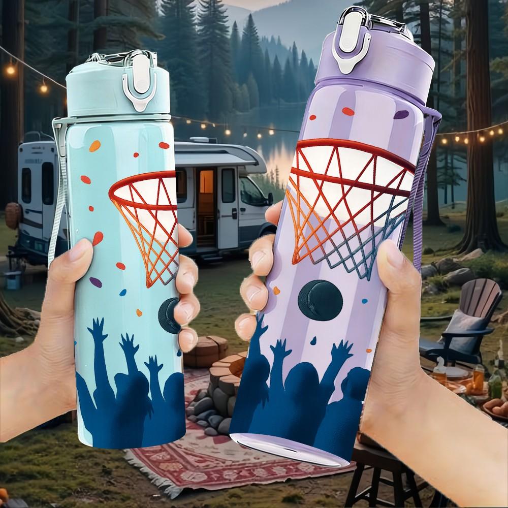 1PC Basketball Hoop Celebration 750ml Color Plastic Sports Water Bottle Leakproof Flip Straw Lid Suitable for Sports Office Home Use