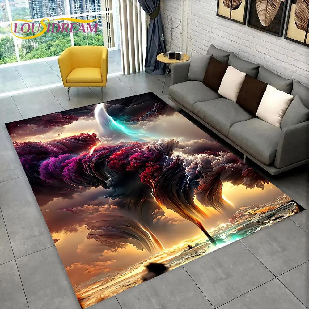3D Natural ,Tornado, Cloud Twister Area Rug Large,Carpet Rug for Living Room Bedroom Sofa Doormat Decoration, Non-slip Floor Mat