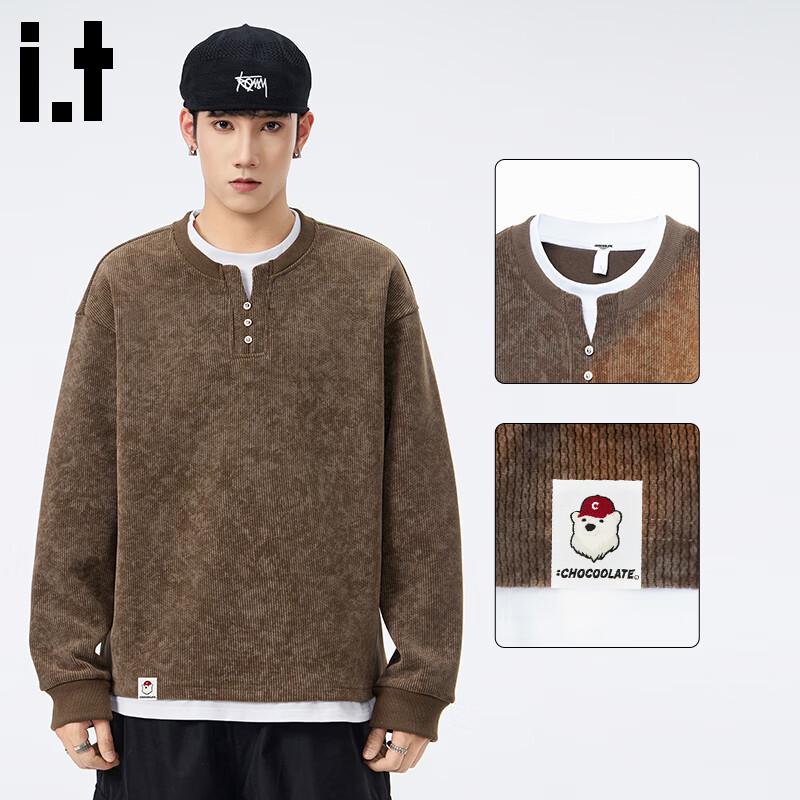 CHOCOOLATE Men's Faux Two-Piece Henley Sweatshirt