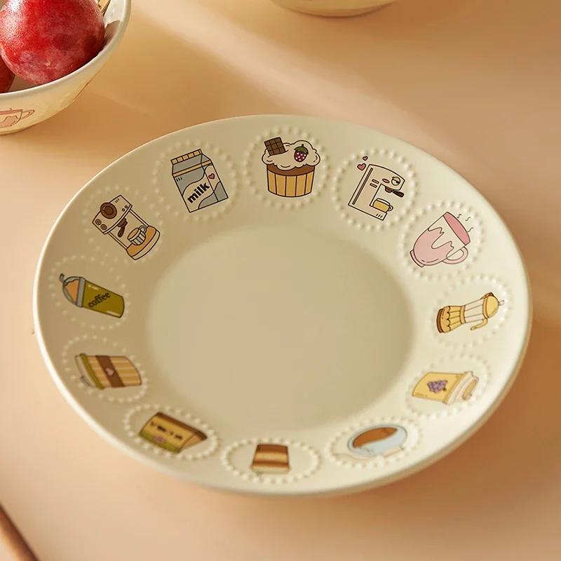 Pratos Redondos de Cerâmica de Luxo Leve Louça Prato de Jantar de Hotel Exquisito Prato para Salada de Frutas Tigelas Deliciosas de Ramen Domésticas
