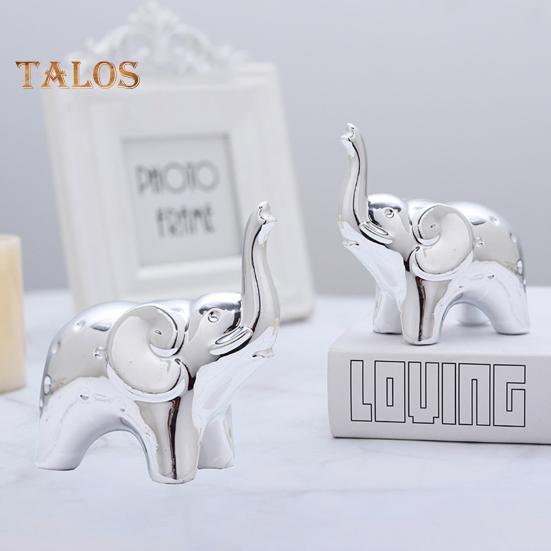 1 Paar Elefantenstatue Heimdeko Keramik Elefantenfiguren Schreibtisch Elefantenskulptur für Büro Bücherregal Wohnzimmer