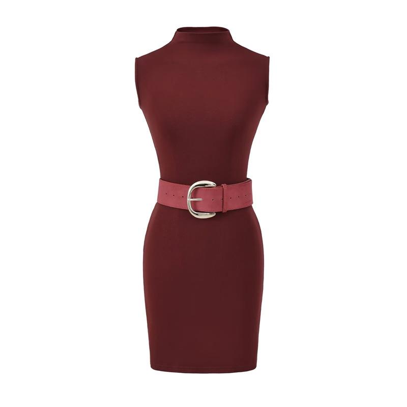 

Women s Slimming Retro High-Neck Sleeveless Bodycon Dress Medium глибокий/бордовий