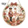 Textured Bead Art Kit Christmas Faux Diamond Ornament Kit, Santa Angel Sun Catcher DIY Acrylic Stress Free Creative Hobby Round Board, 3D Craft
