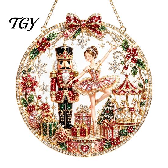 Textured Bead Art Kit Christmas Faux Diamond Ornament Kit, Santa Angel Sun Catcher DIY Acrylic Stress Free Creative Hobby Round Board, 3D Craft