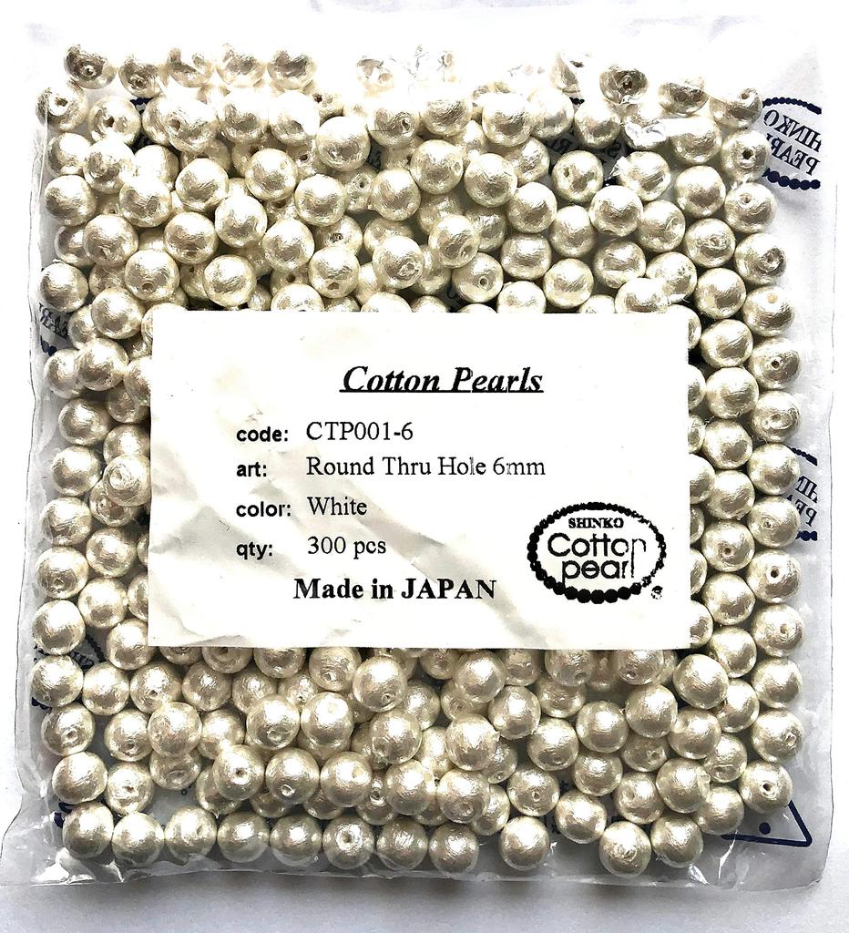 Cotton Pearls 6mm White 300 Pieces Double Hole Made in Japan Large Bag Beads (White)