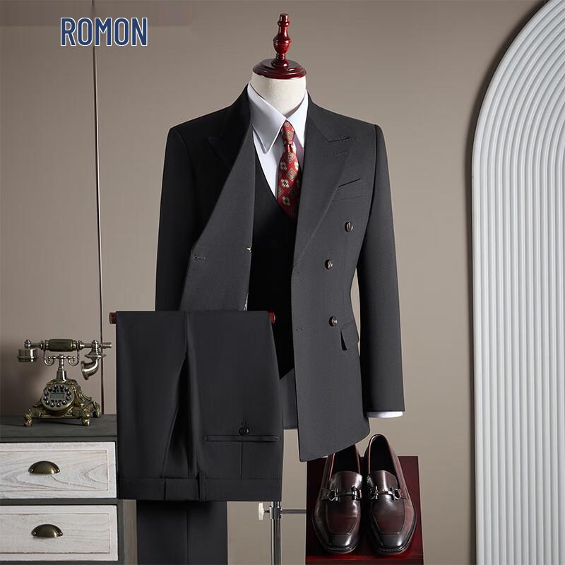 Мужской двубортный костюм из смесовой ткани тенсел и шерсти XL