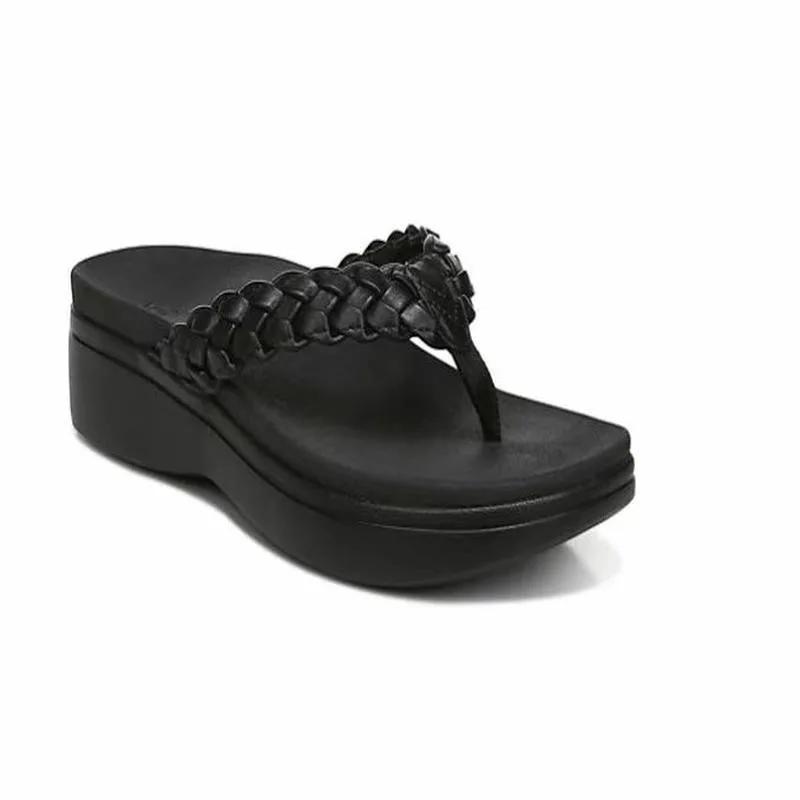 Fashion Pantoufles à Semelles Compensées pour Femme, Sandales Plates Décontractées, Pantoufles de Plage d'Été, Tongs, Grande Taille