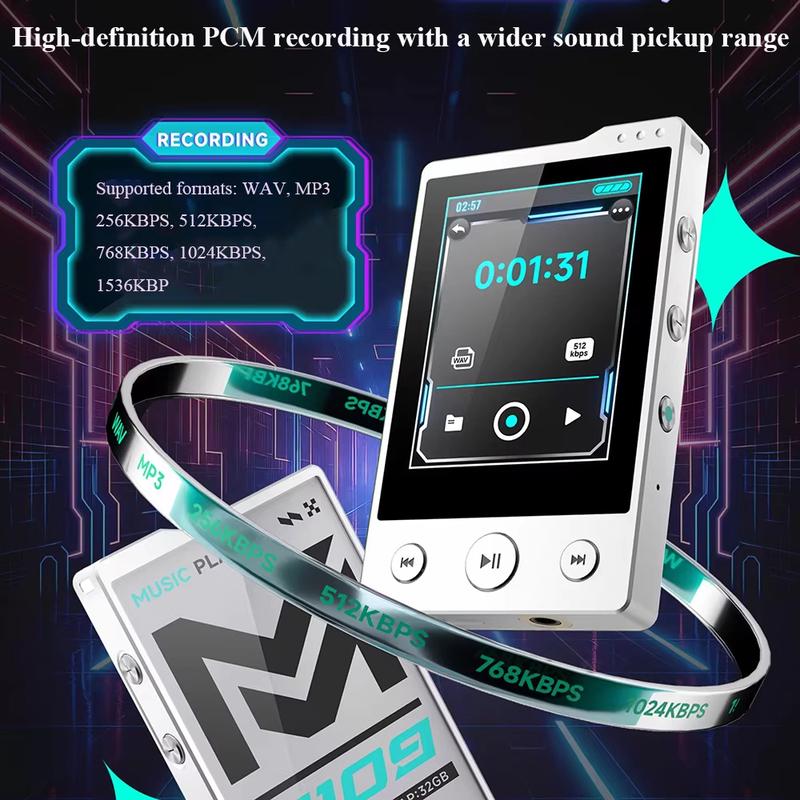 Tragbarer verlustfreier Musikplayer MP3 Walkman mit Bluetooth 5.3 Integriertem 32G Speicher 2,4-Zoll Touchscreen und Aufnahmefunktion