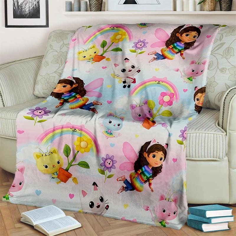 3D Kawaii Gabbys Dollhouse Cartoon Girl Gift Blanket,Soft Throw Blanket for Home Bedroom Bed Sofa Travel Picnic Cover Kids