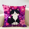 Cute Cartoon Cat Print Cushion Cover Natural Linen Organic Fabric Double-Sided Printing Breathable Perfect For Home Decor