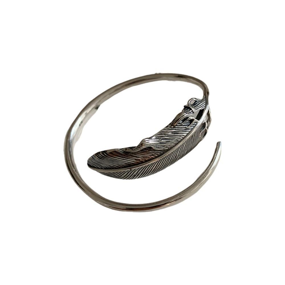Silver Women Bracelet Jewelry Opening Bangle Elegant Feather Bangle  Party