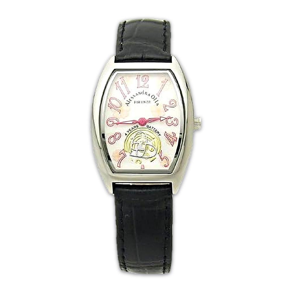 Alessandra Olla Women's Watch Flower Dial Barrel Case Leather Band Quartz AO-4850-SVBK