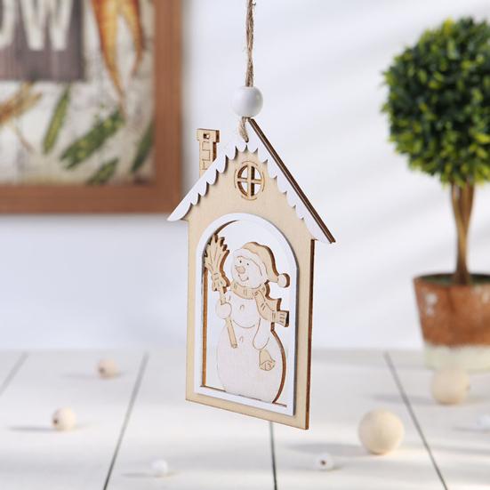 Reusable Festive Home Decor Wooden Christmas House Snowman/Reindeer Hanging Ornament, DIY Xmas Pendant with Nordic Style Tree Pendants Hemp