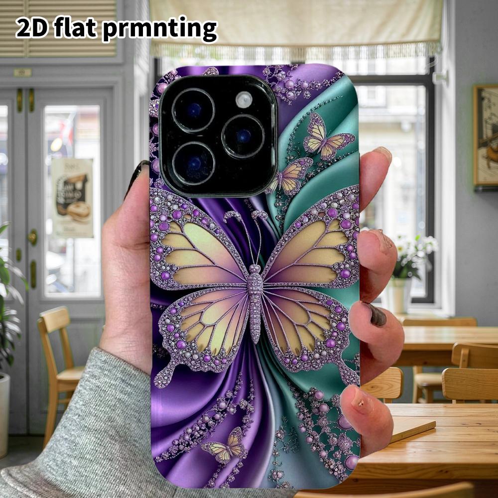 Phone Case: 2D Flat Design Suitable for iPhone 18 17 16 15 14 13Pro Film Protective Case, Couple Style, Gem-studded Butterfly, Christmas and Halloween