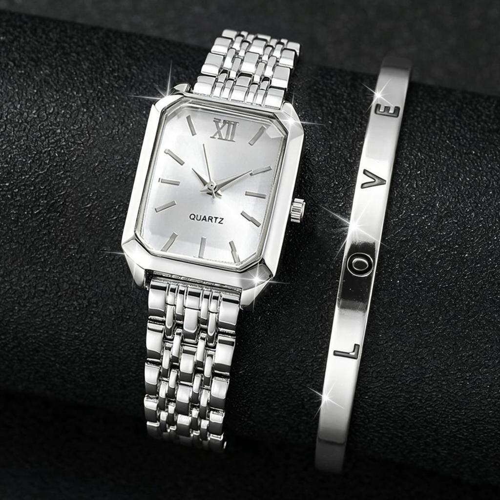 Women's Quartz Wristwatches Rectangle Ladies Fashion Golden Clock Top Luxury Gifts Bracelet Watches for Wife, Family, Friend