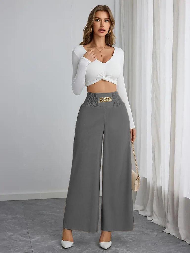 2025 High-Waisted Slimming Chain Ruched Wide-Leg Pants for Spring and Autumn