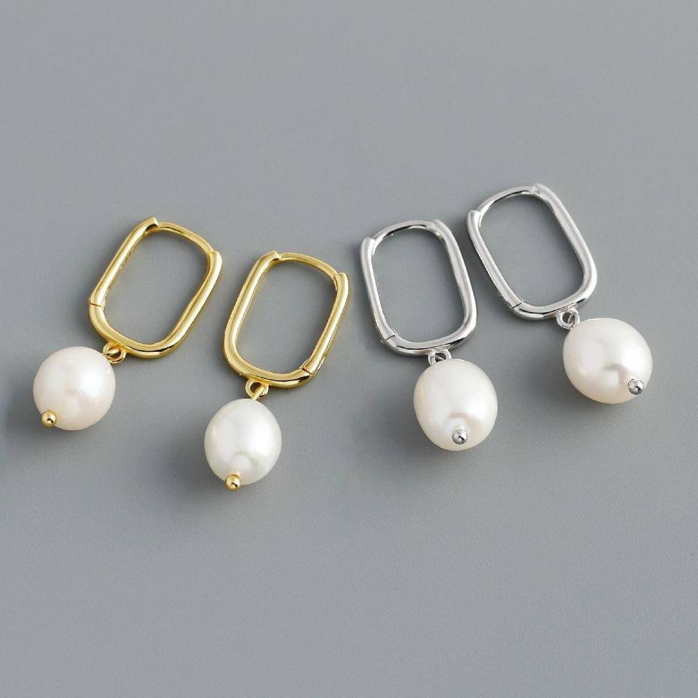 Fashion Jewelry 925 Sterling Silver Pearl Drop U-shape Hoop Earrings Dainty Trendy Earring Jewelry Party Gift for Women