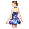 Children‘s Glitter Front Sequins Halter Sleeveless Backless Metallic Shiny Top with Skirt for Stage Show Recital Costume