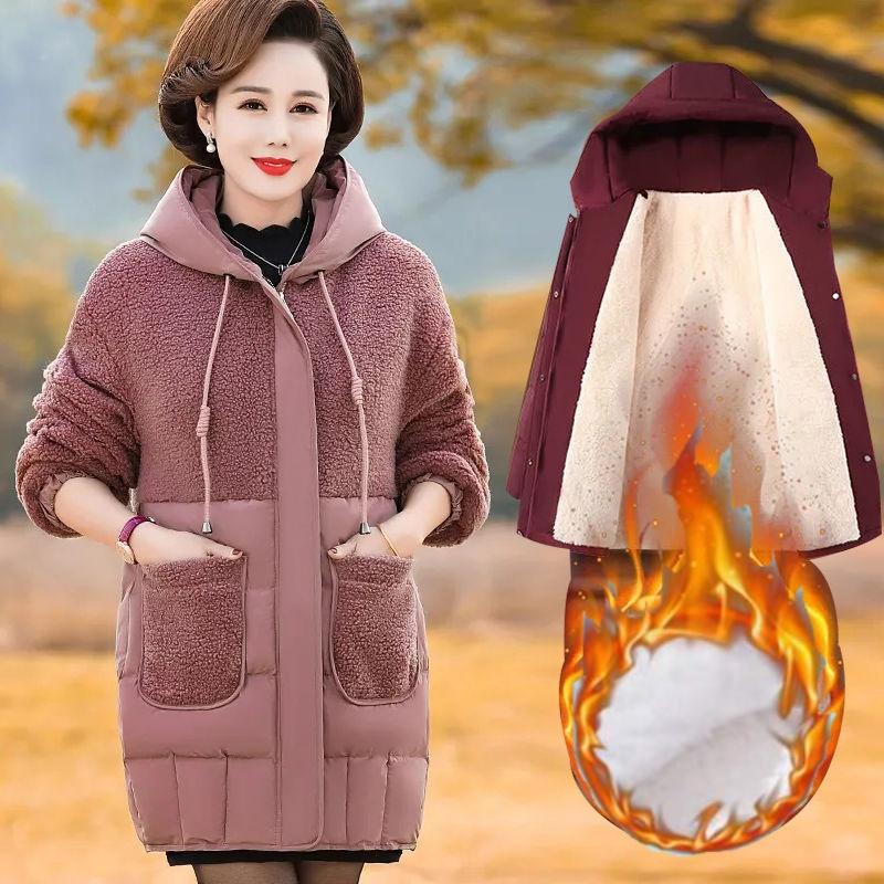 Cotton-padded Women's Mid-length Winter Jacket, Thick Padded Jacket, Western Style, Large Size, Middle-aged Down Padded Jacket, Women