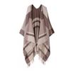 Damen Winter Schal Mit Fransen Schlitz Colorblock Karomuster Gestrickter Wickelschal Warmer Kunstkaschmir Umhang Büro