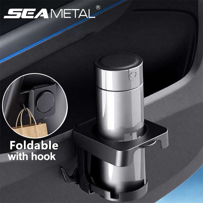 SEAMETAL Universal Foldable Car Door Cup Holder Drink Bottle Holder Vehicle Side Door Mounted Beverage Storage Rack with hooks