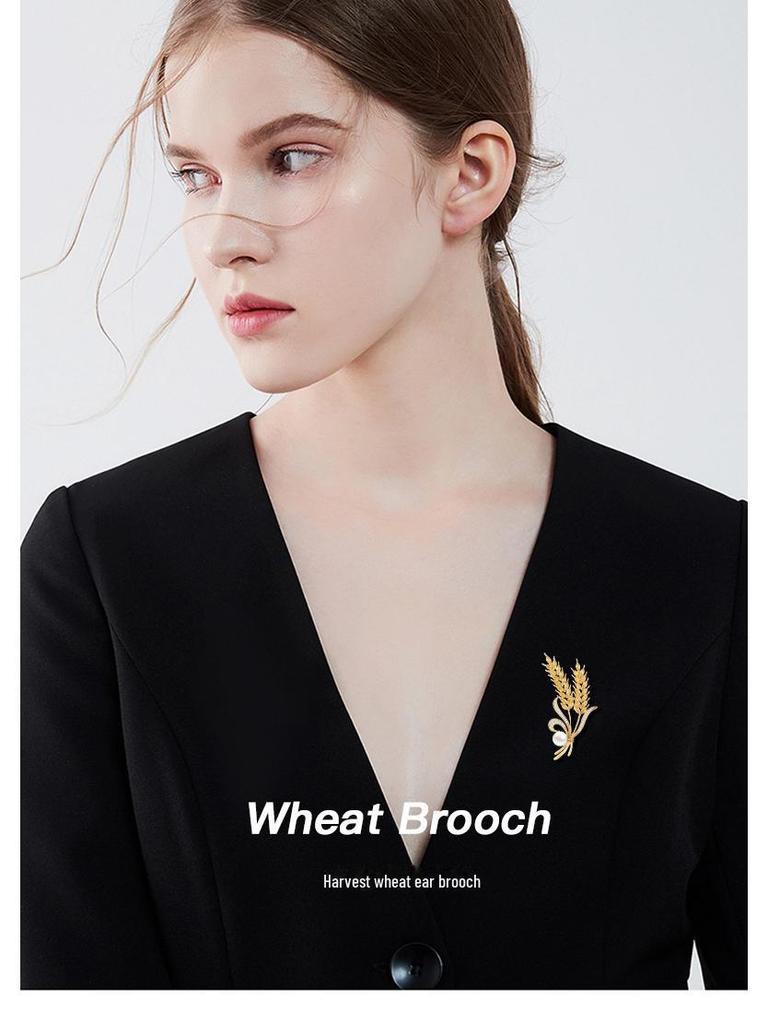 Broche d'oreille de blé et de riz de luxe - Corsage exquis et haut de gamme pour manteaux et costumes.