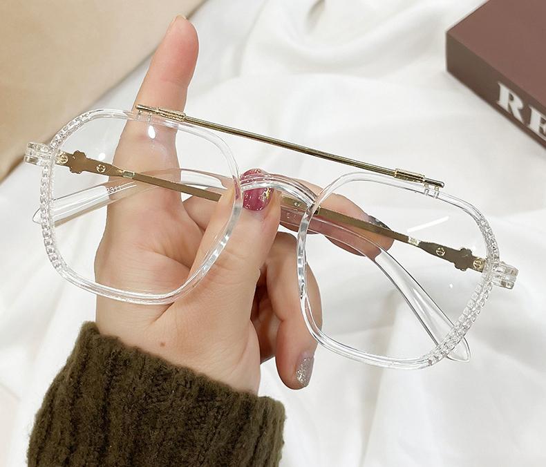 Anti-Blue Light Glasses Fashion Polygon Large Frame Flat Mirror Retro Double Beam