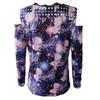 Women's Long Sleeve Sexy Floral Printed V-neck Lace Strapless T-shirt Blouse Top
