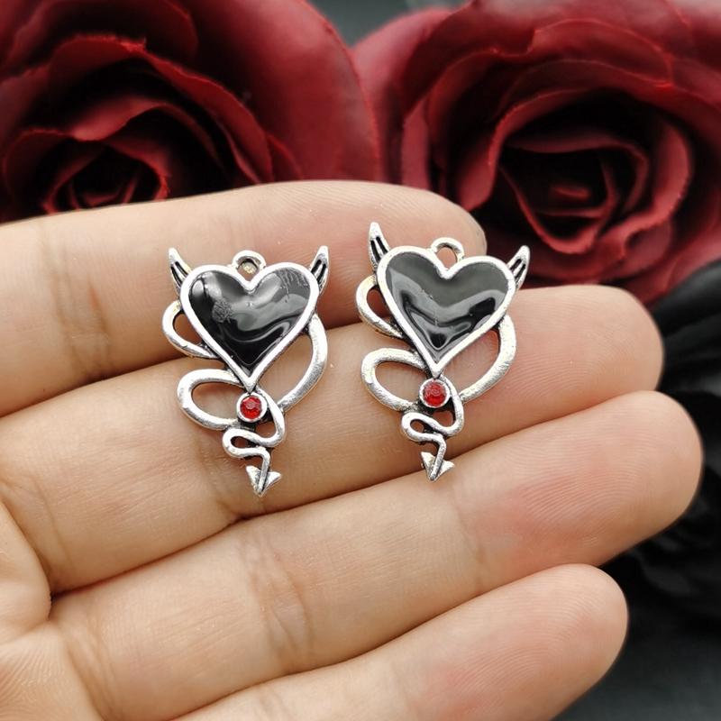 10pcs 18*27mm Heart Shape Wing Fox Cute Gothic Jewelry Charm Enamel Halloween Pendant DIY Necklace Earrings Handmade Accessories