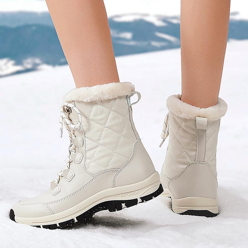 TUINANLE Cizme de zăpadă de iarnă pentru femei până la mijlocul gambei, antiderapante și călduroase, pantofi de bumbac, cu talpă groasă, cizme de bumbac îngroșate și căptușite