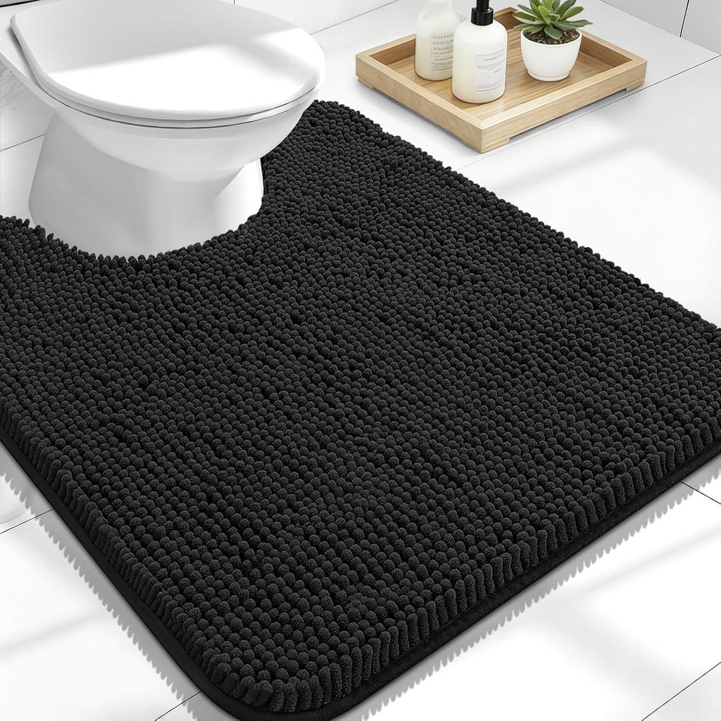 Toilet Mat U-Shaped Bathroom Carpet Bathroom Non-Slip Luxury Chenille Bath Mat U-Shape-Ultra Soft Absorbent Plush Carpet Washable Quick Dry