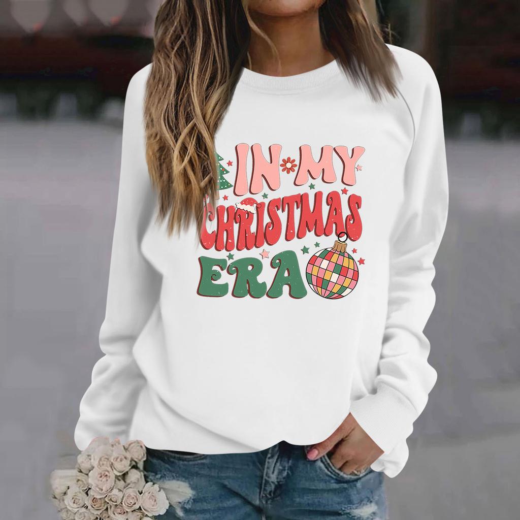 Damen T-Shirt Tops Locker, Modisch Und Lässig Weihnachts-Print Rundhals Langarm Sweatshirt