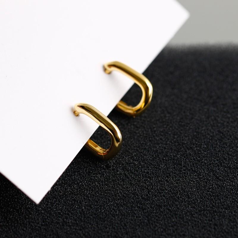 Sterling Geometric Oval Hoop Earrings Women Gold Plated Minimalist Chic Studs Fashion Accessory