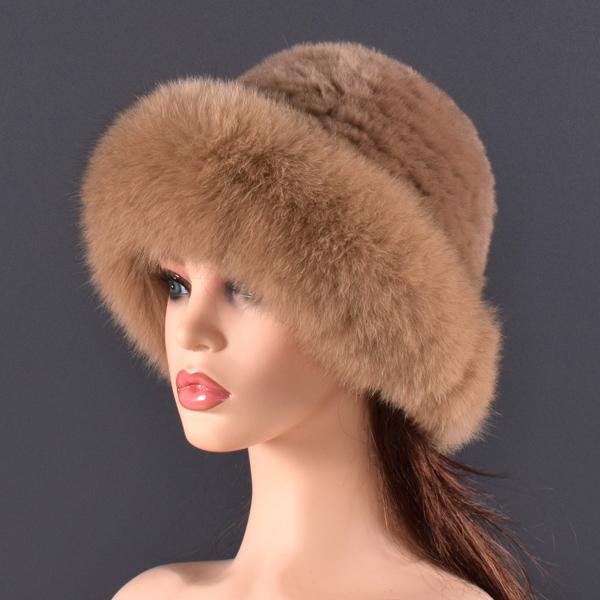 Women Real Fur Hat Rabbit Fur and Fox Fur Protection Ear Fluffy Beanies Fashion Knitted Cap Warm Winter Fur Hats for Women Ski
