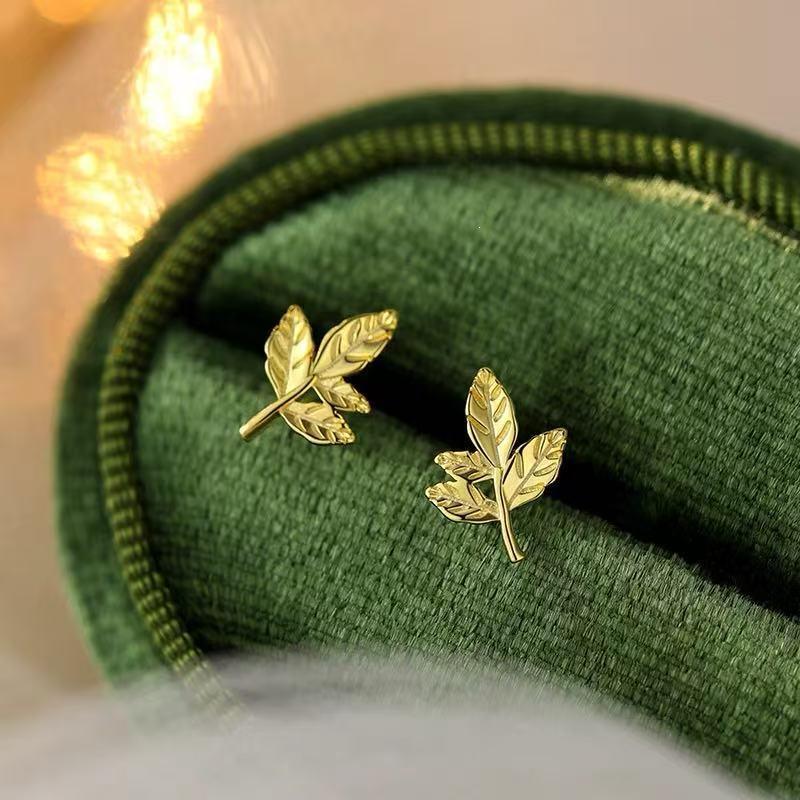 2025 High-End 925 Sterling Silver Leaf Stud Earrings for Women - Elegant Ear Piercing Jewelry