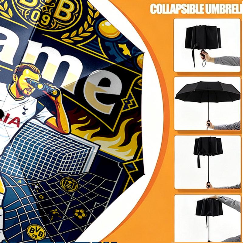 Custom Name Personalized Borussia Dortmund Bvb Print Umbrella, Auto Open Close, 8‑Rib Sturdy Frame, Commute Camping Hiking Use, Birthday Gift