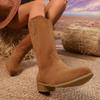 Fashion Women's Retro Western Embroidered Cowboy Boots Autumn Winter Chunky Heel Knee High Boots Woman High Tube PU Leather Botas Mujer