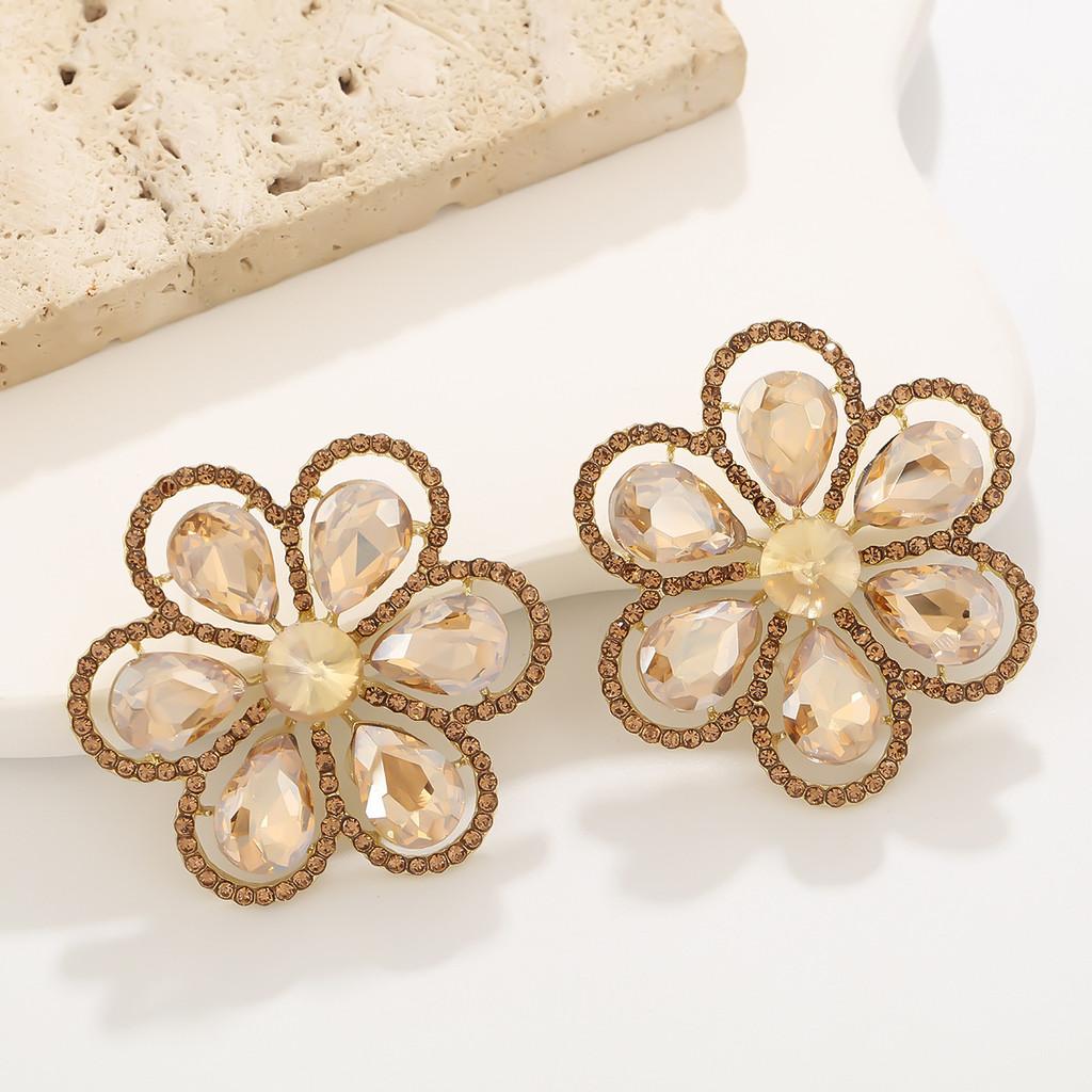 Elegant Flower Earrings With Full Rhinestones For Party And Evening Wear