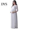 Damen Partykleid Schwanger Spitze Ausgeschnitten Floral Stickerei Rundhals Lange Schwangerschaftsärmel Plissiert Maxi für Hochzeit Abschlussball Foto Requisite Abend
